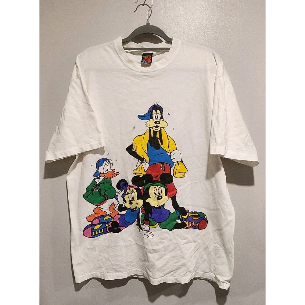 Disney 90s Mickey Minnie Mouse Donald Duck Pluto Workout Single Stitch TShirt XL